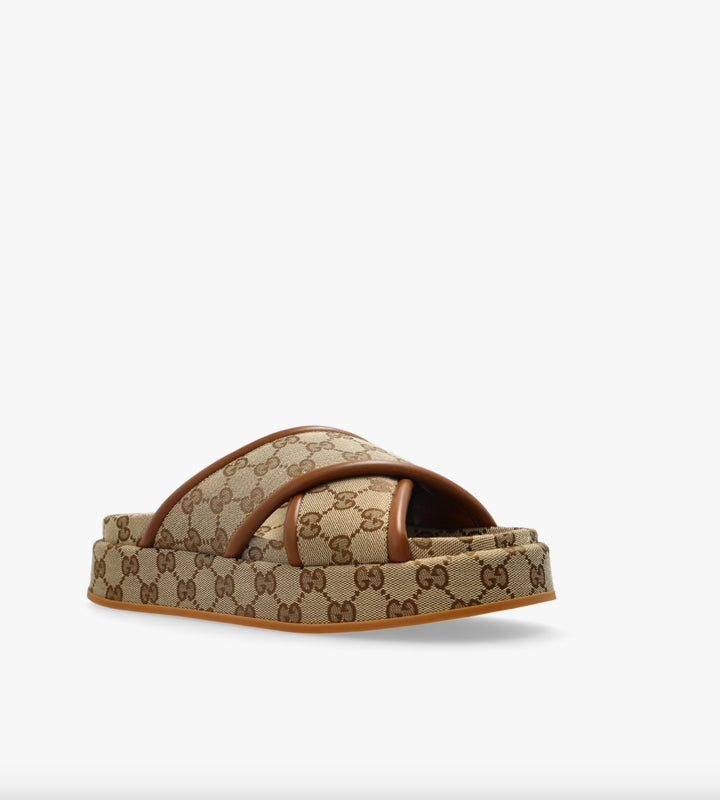 GUCCI MONOGRAM GG CALFSKIN ANGELINA PLATFORM MULES