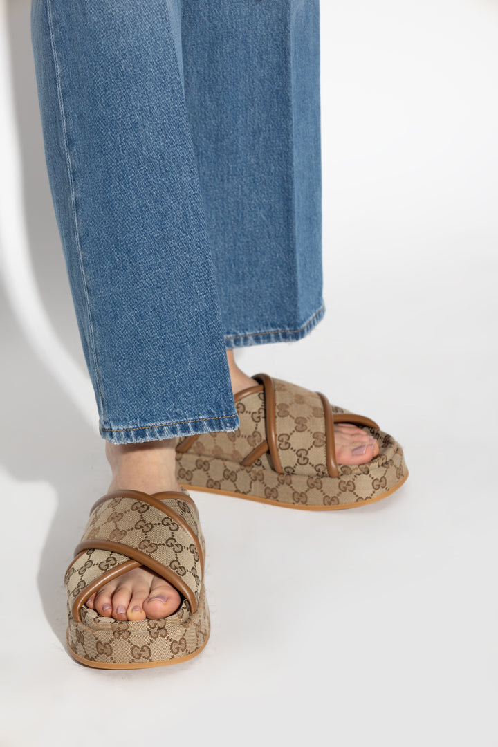 GUCCI MONOGRAM GG CALFSKIN ANGELINA PLATFORM MULES