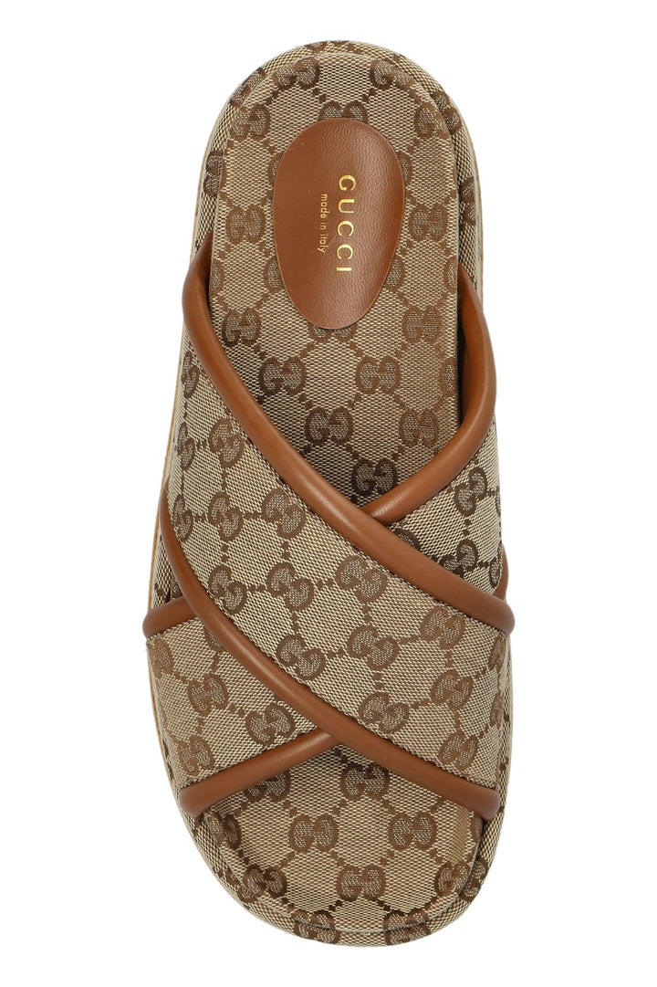 GUCCI MONOGRAM GG CALFSKIN ANGELINA PLATFORM MULES