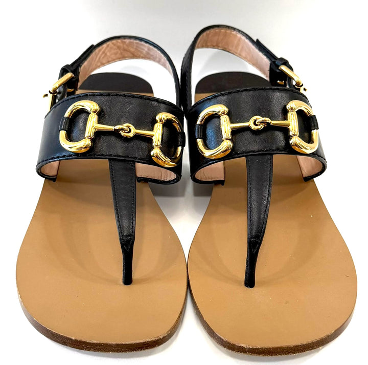 GUCCI NAPPA LEATHER CHARLOTTE HORSEBIT THONG SANDALS