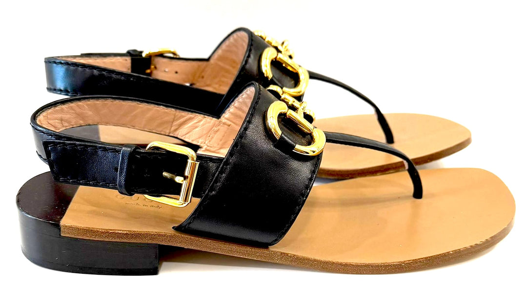 GUCCI NAPPA LEATHER CHARLOTTE HORSEBIT THONG SANDALS