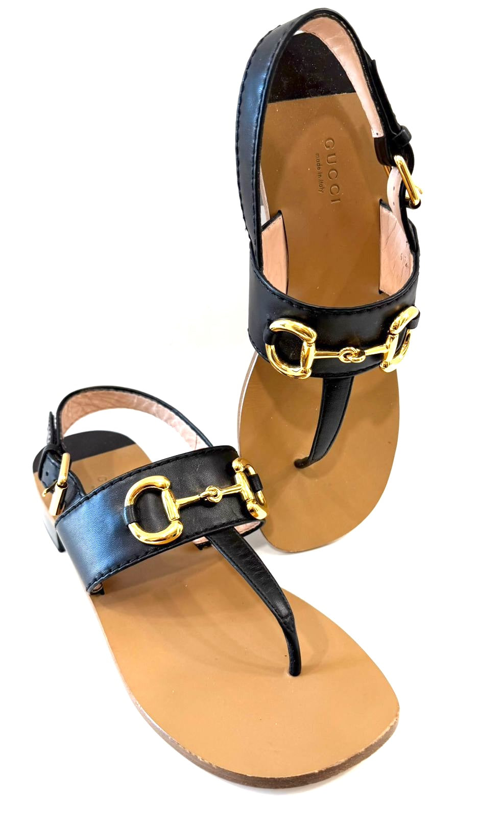 GUCCI NAPPA LEATHER CHARLOTTE HORSEBIT THONG SANDALS