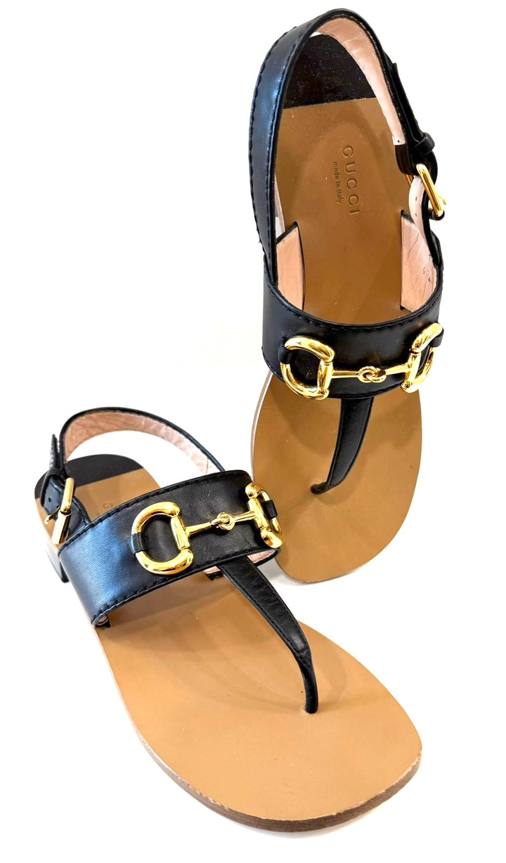 GUCCI NAPPA LEATHER CHARLOTTE HORSEBIT THONG SANDALS