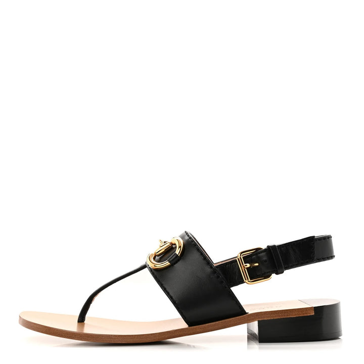 GUCCI NAPPA LEATHER CHARLOTTE HORSEBIT THONG SANDALS