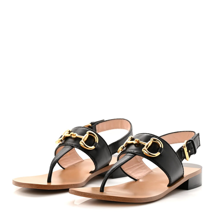 GUCCI NAPPA LEATHER CHARLOTTE HORSEBIT THONG SANDALS