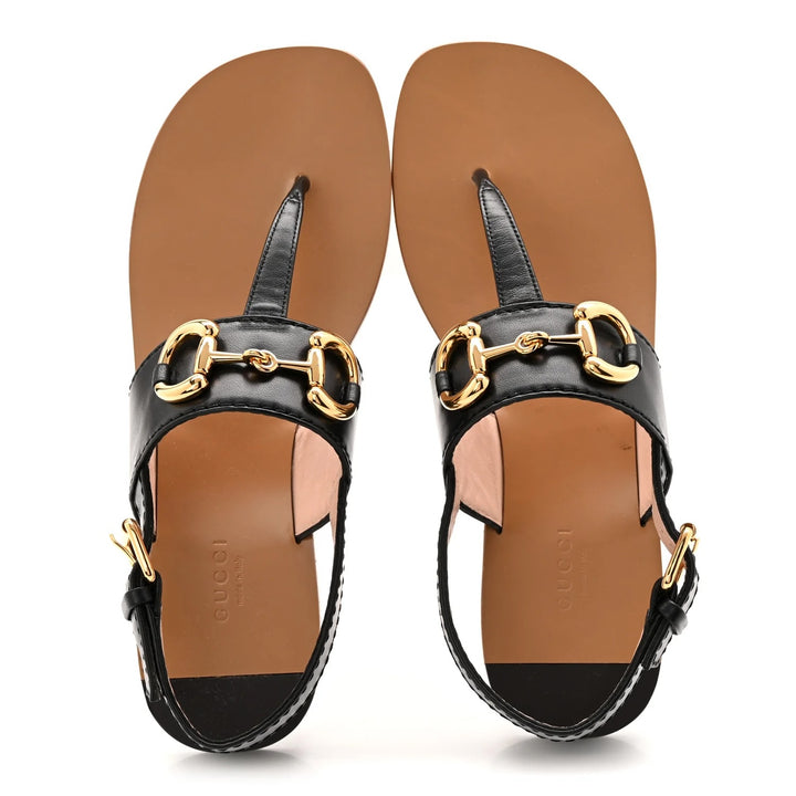 GUCCI NAPPA LEATHER CHARLOTTE HORSEBIT THONG SANDALS