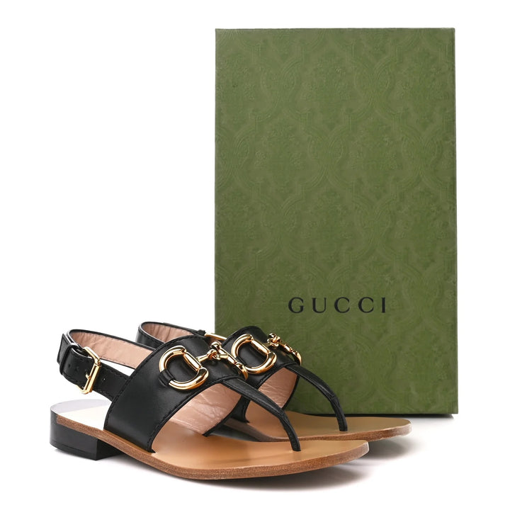 GUCCI NAPPA LEATHER CHARLOTTE HORSEBIT THONG SANDALS