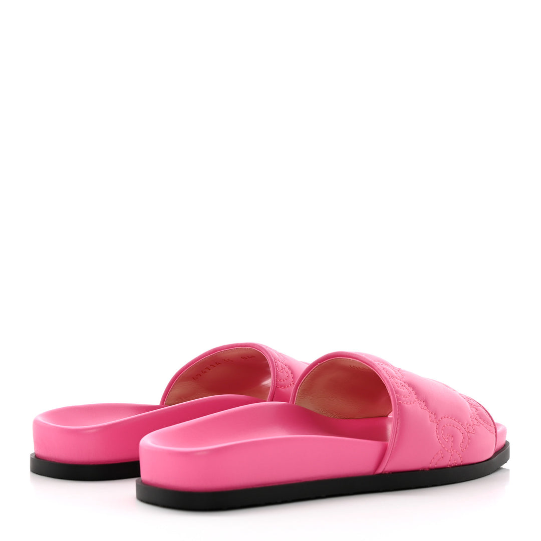 GUCCI CHARLOTTE LOGO NAPPA LEATHER SLIDE SANDALS