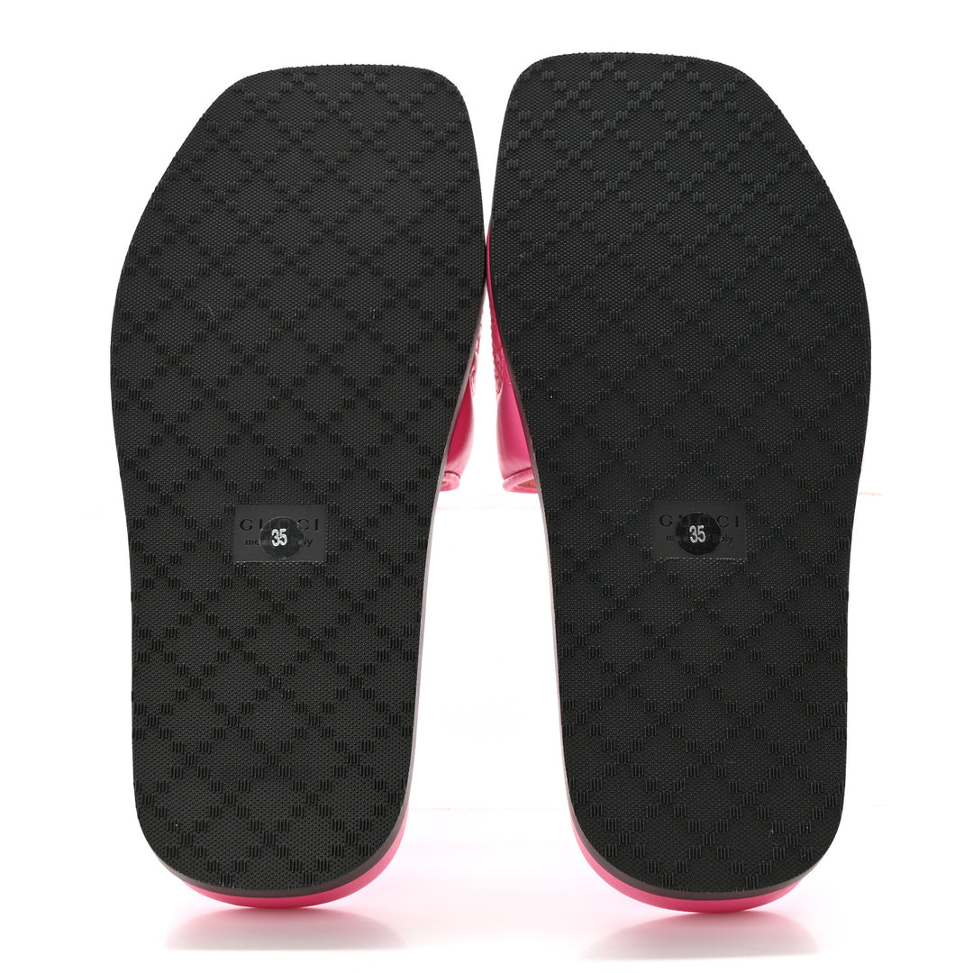 GUCCI CHARLOTTE LOGO NAPPA LEATHER SLIDE SANDALS
