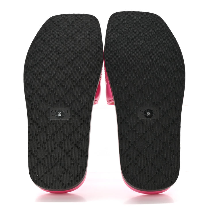 GUCCI CHARLOTTE LOGO NAPPA LEATHER SLIDE SANDALS
