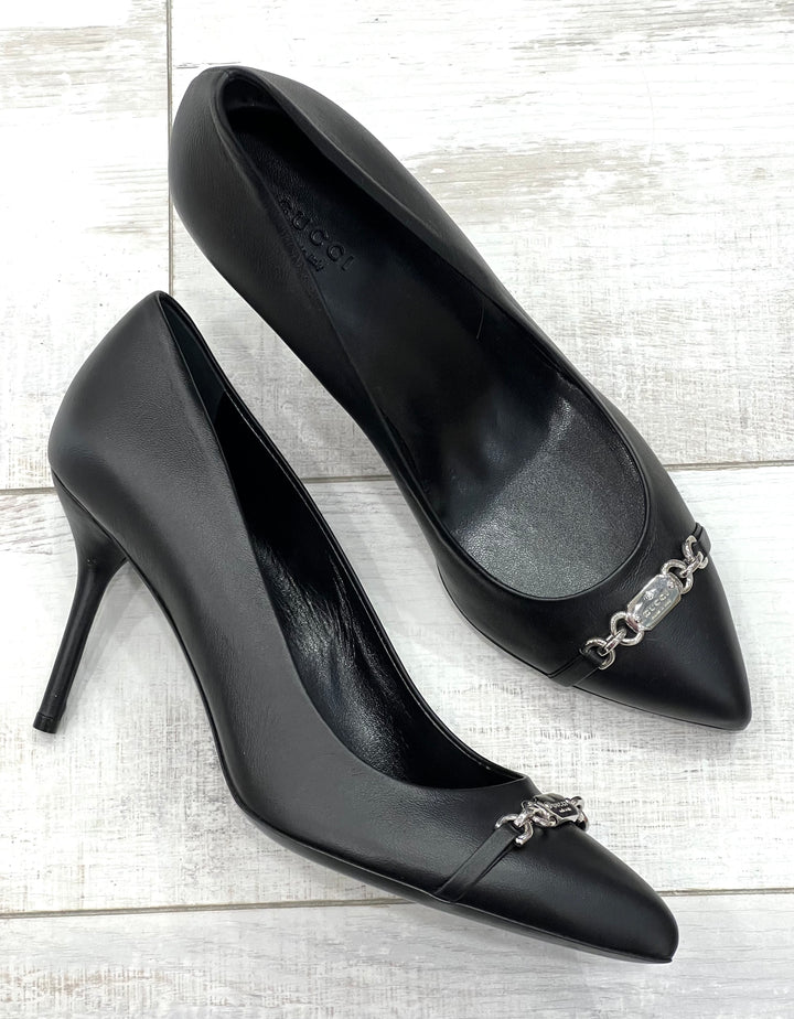 GUCCI NAPPA LEATHER MOOREA MOALITA MID HEEL PUMPS
