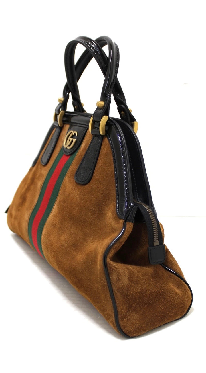 GUCCI OPHIDIA RE (BELLE) SUEDE MEDIUM TOP-HANDLE BAG