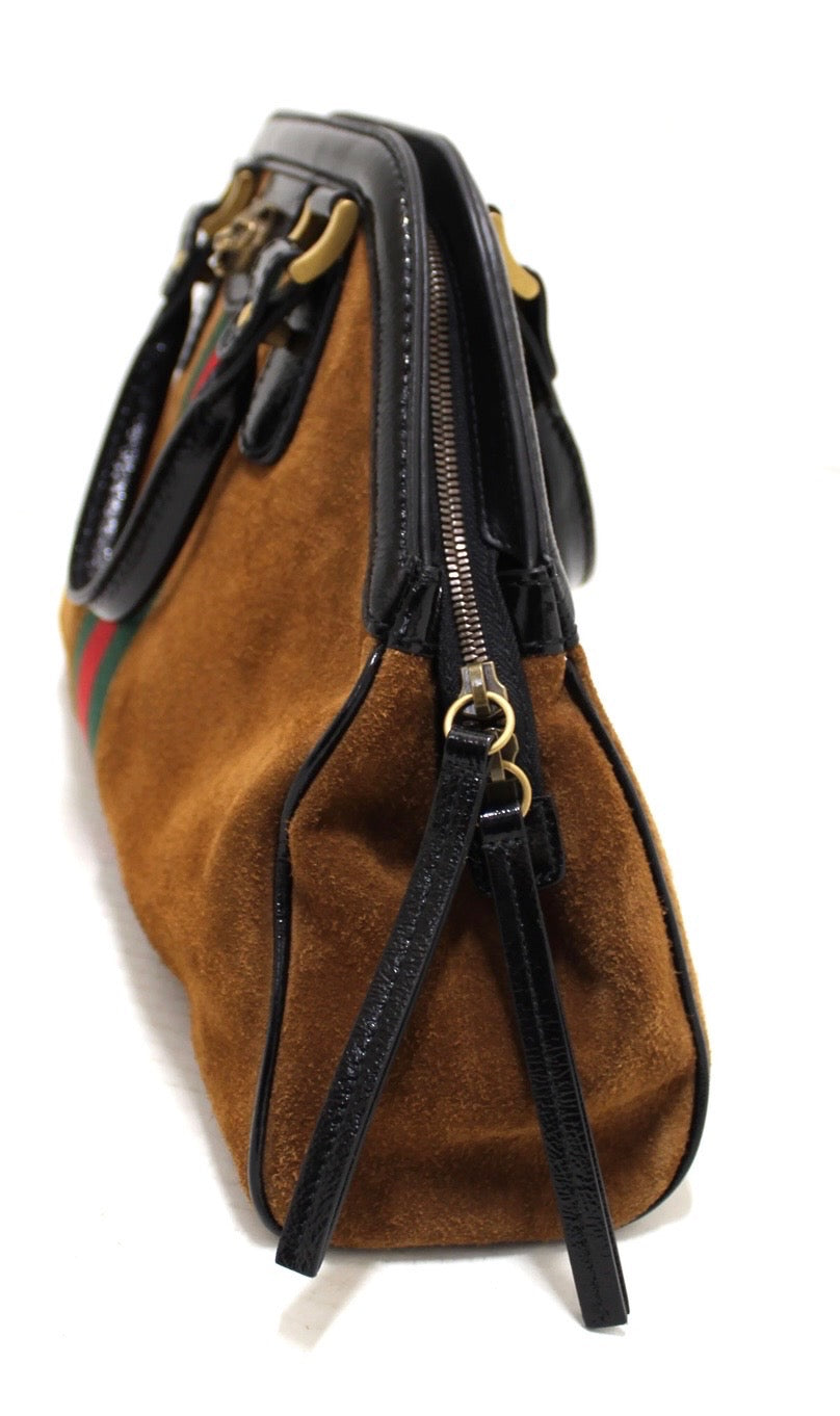 GUCCI OPHIDIA RE (BELLE) SUEDE MEDIUM TOP-HANDLE BAG