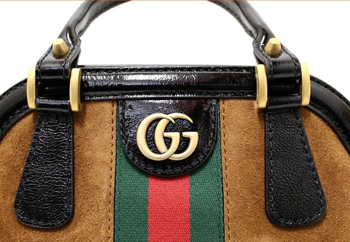 GUCCI OPHIDIA RE (BELLE) SUEDE MEDIUM TOP-HANDLE BAG