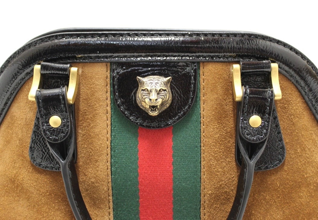 GUCCI OPHIDIA RE (BELLE) SUEDE MEDIUM TOP-HANDLE BAG