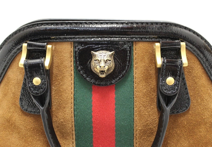 GUCCI OPHIDIA RE (BELLE) SUEDE MEDIUM TOP-HANDLE BAG