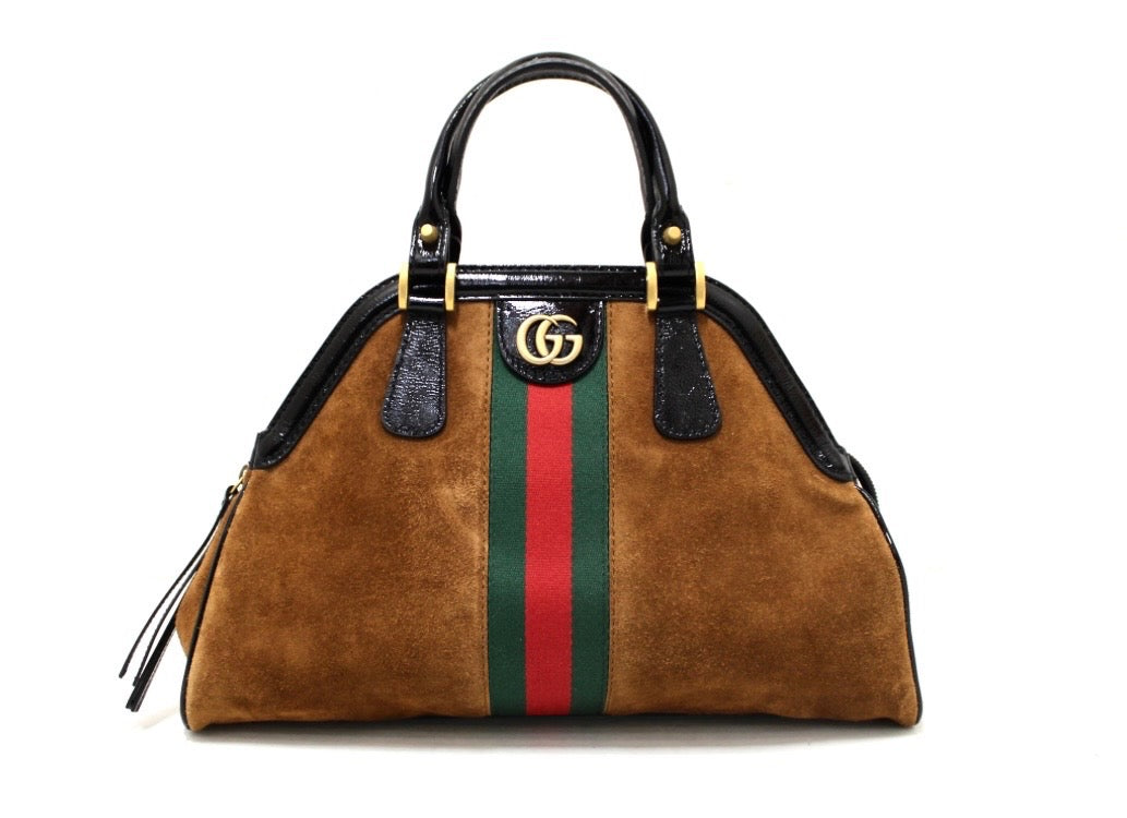 GUCCI OPHIDIA RE (BELLE) SUEDE MEDIUM TOP-HANDLE BAG