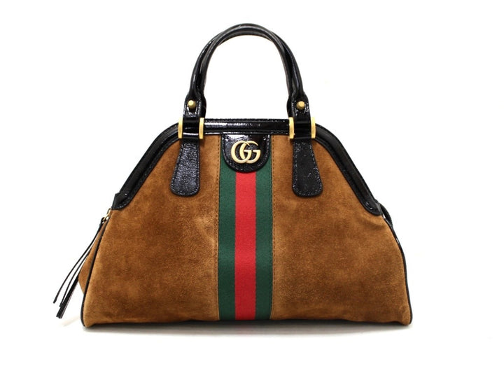 GUCCI OPHIDIA RE (BELLE) SUEDE MEDIUM TOP-HANDLE BAG