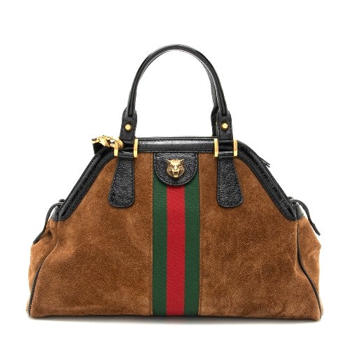 GUCCI OPHIDIA RE (BELLE) SUEDE MEDIUM TOP-HANDLE BAG