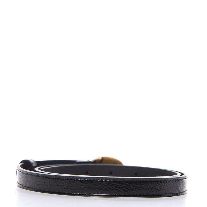 GUCCI OVAL ENAMELED BUCKLE PATENT CALF LEATHER SKINNY BELT