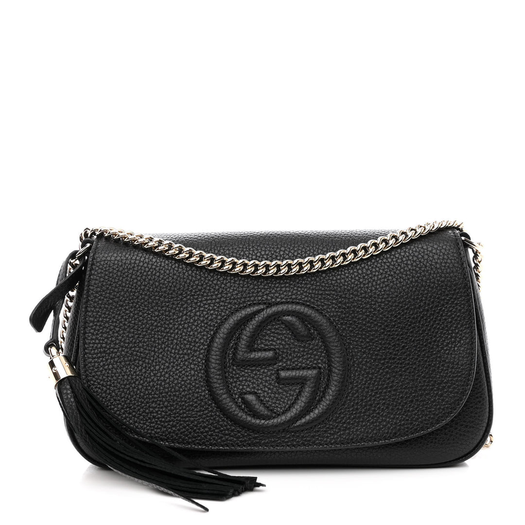 GUCCI PEBBLED CALFSKIN LEATHER SOHO CHAIN BAG