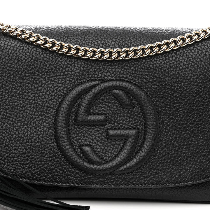 GUCCI PEBBLED CALFSKIN LEATHER SOHO CHAIN BAG