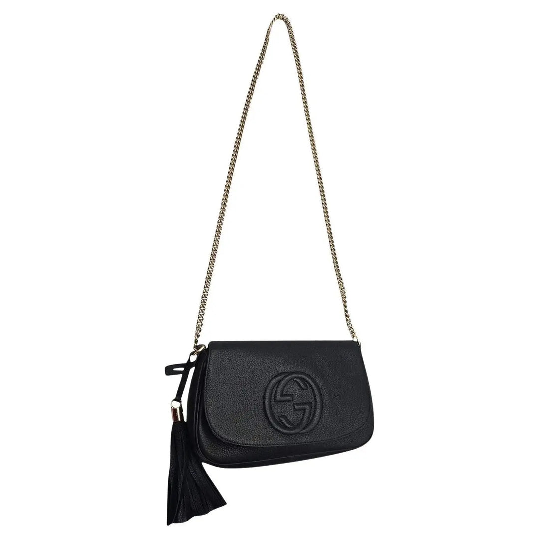 GUCCI PEBBLED CALFSKIN LEATHER SOHO CHAIN BAG