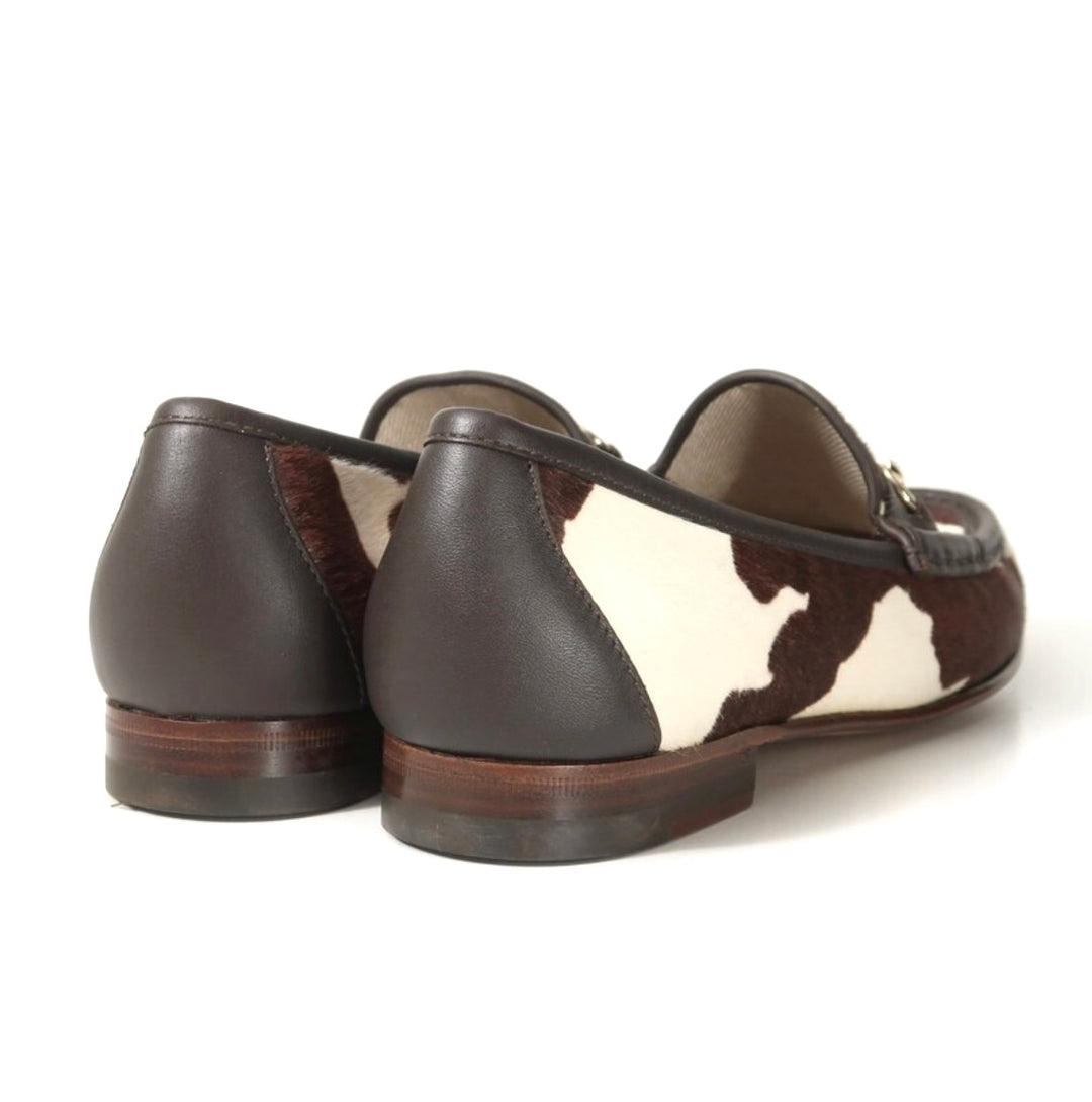 GUCCI  COW PRINT PONY HAIR CALFSKIN LEATHER HORSEBIT LOAFERS