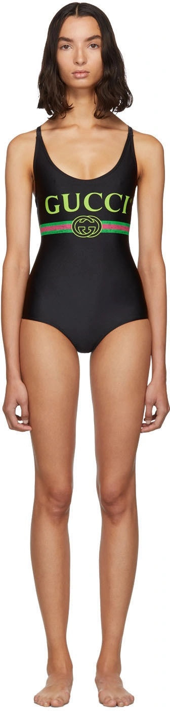 Gucci Sparkling Fake Logo Swimsuit in Black