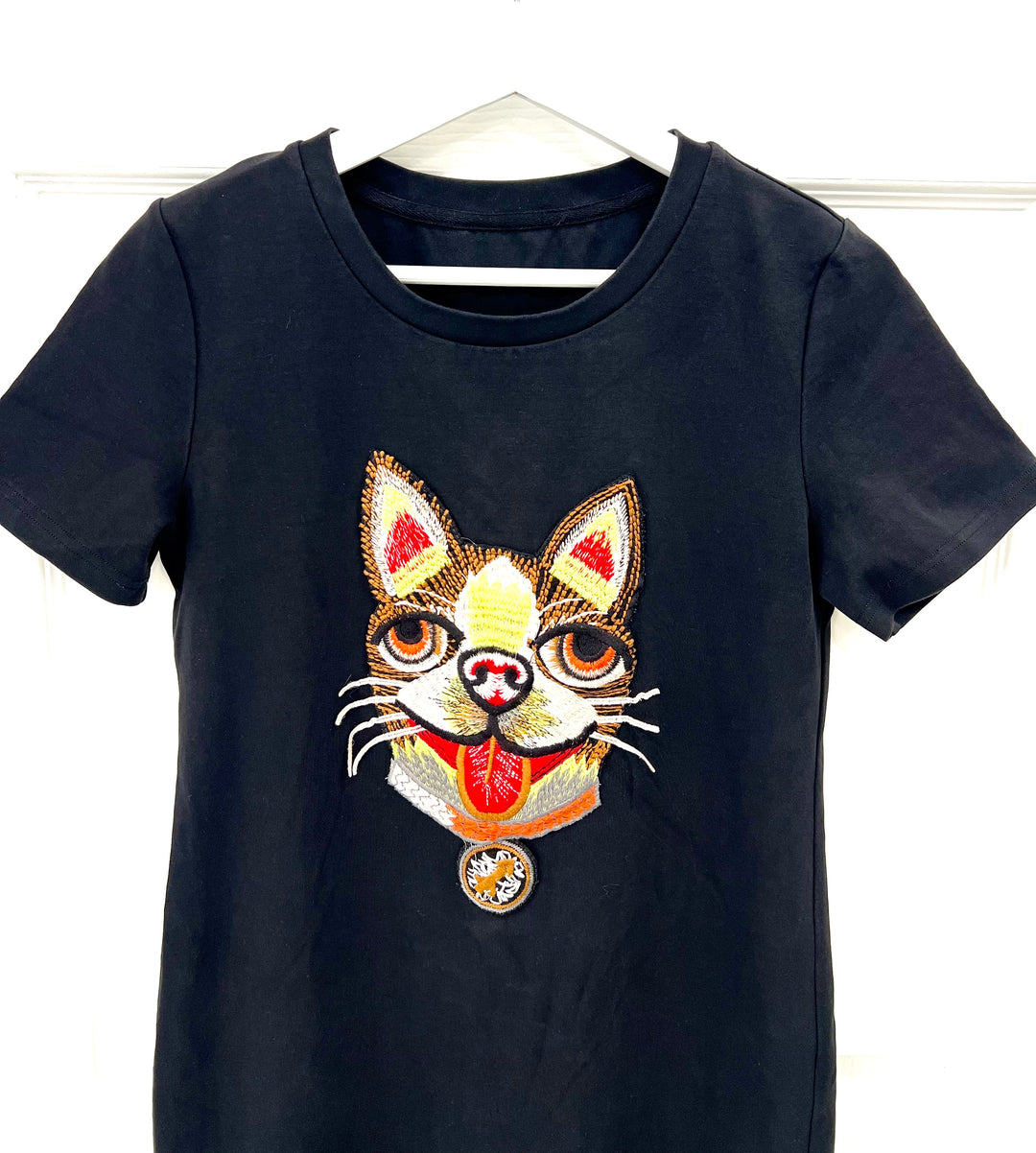 GUCCI EMBROIDERED CAT COTTON JERSEY T-SHIRT DRESS