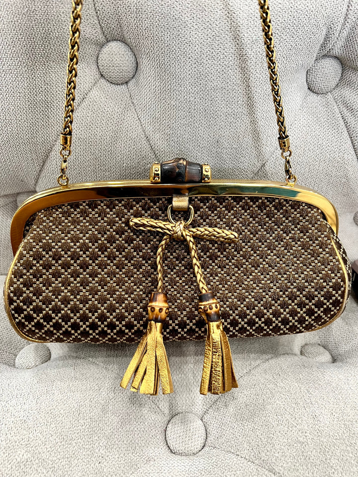 GUCCI VINTAGE GOLD BAMBOO CHAIN SHOULDER BAG