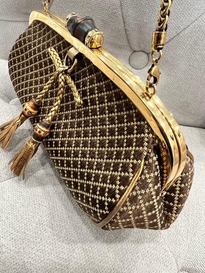GUCCI VINTAGE GOLD BAMBOO CHAIN SHOULDER BAG
