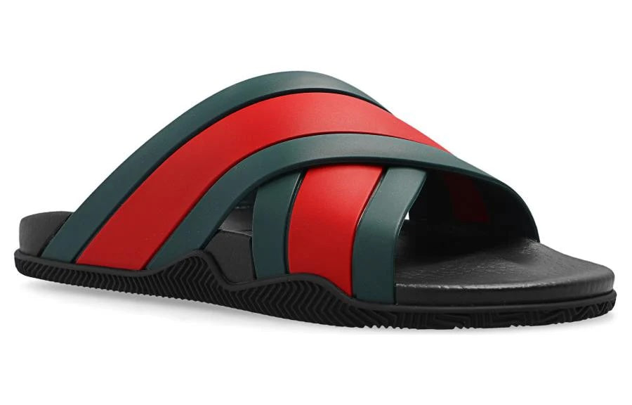 GUCCI WEB STRIPE CRISS CROSS SLIDES