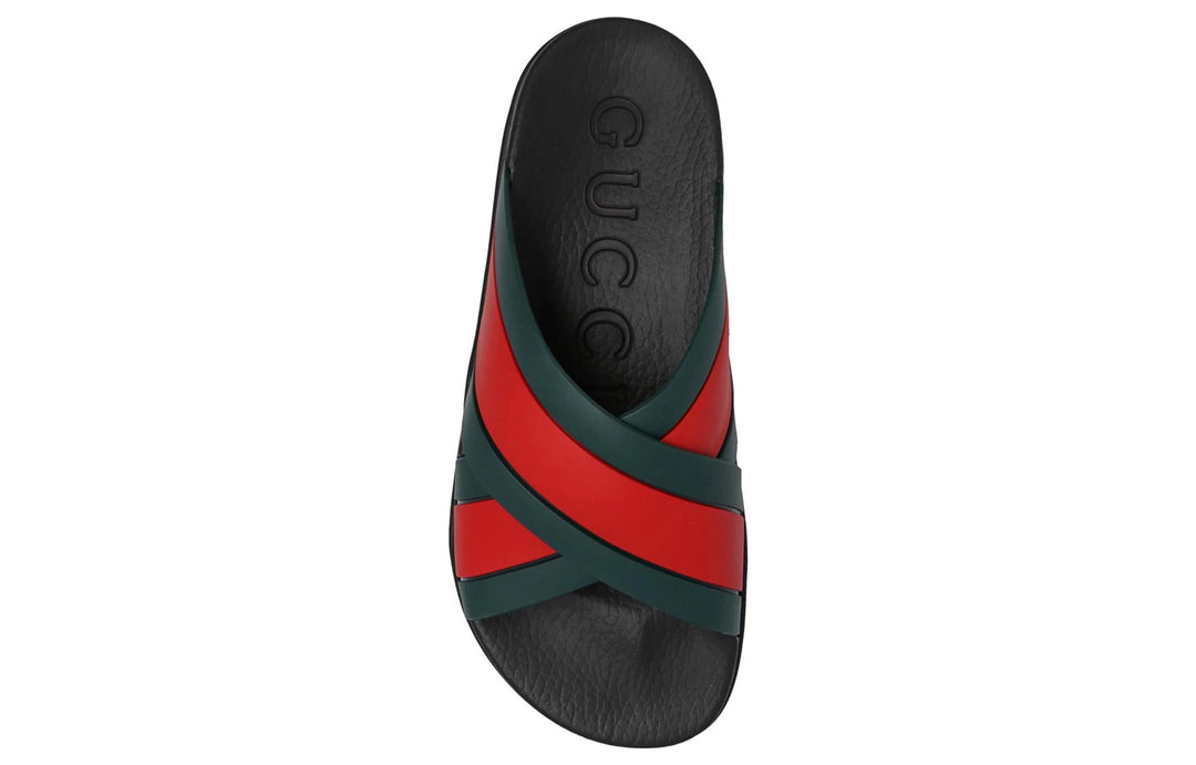 GUCCI WEB STRIPE CRISS CROSS SLIDES
