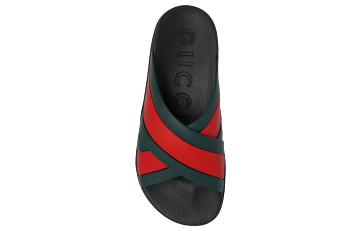 GUCCI WEB STRIPE CRISS CROSS SLIDES