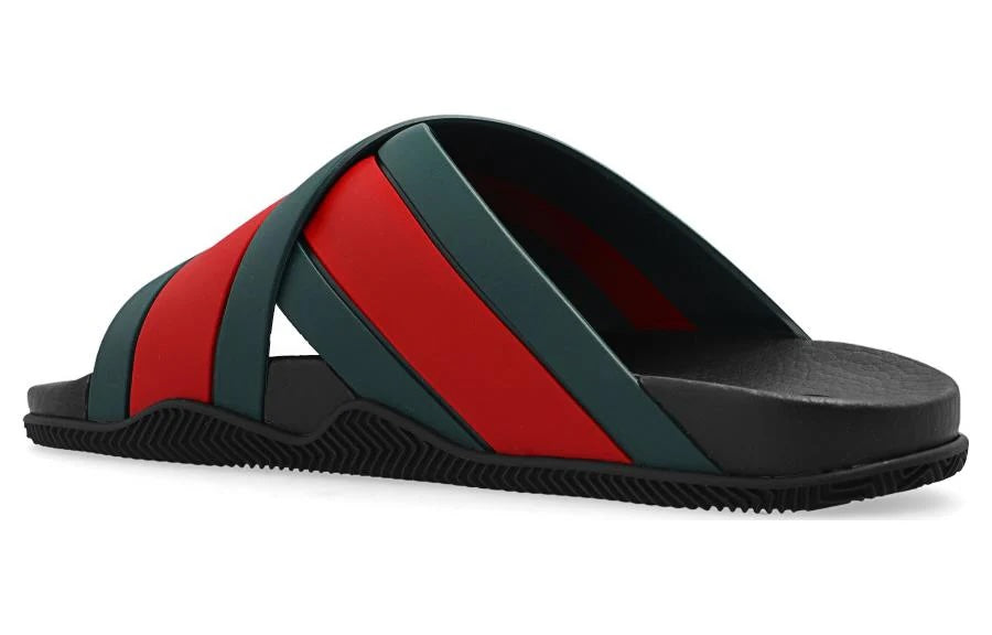 GUCCI WEB STRIPE CRISS CROSS SLIDES