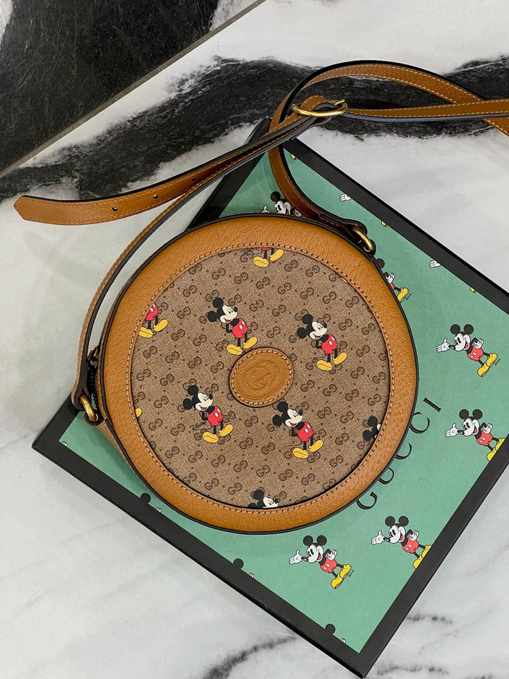 GUCCI X DISNEY GG SUPREME MICKEY MOUSE MINI ROUND CROSSBODY BAG