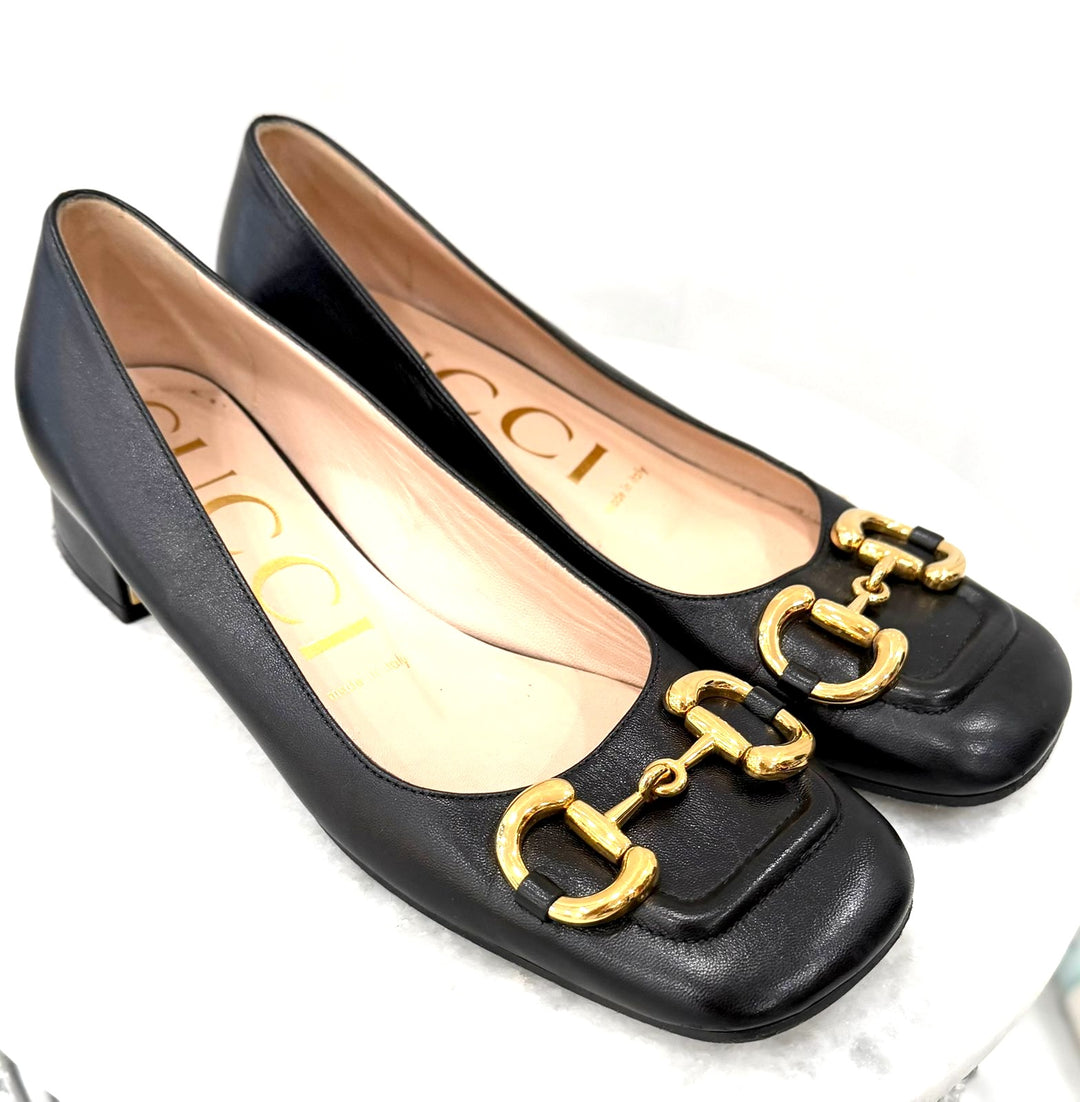 GUCCI BABY BIT HORSEBIT CALFSKIN LEATHER PUMPS