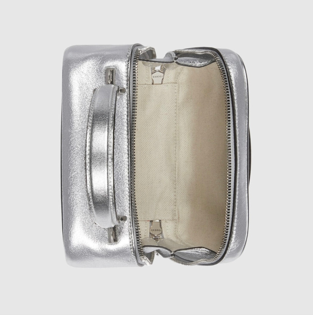 GUCCI BLONDIE METALLIC LEATHER TOP HANDLE BAG WITH STRAP