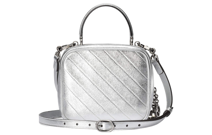 GUCCI BLONDIE METALLIC LEATHER TOP HANDLE BAG WITH STRAP
