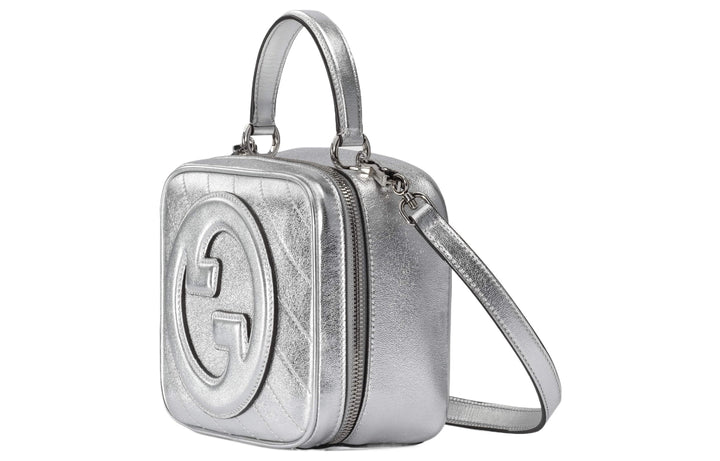 GUCCI BLONDIE METALLIC LEATHER TOP HANDLE BAG WITH STRAP