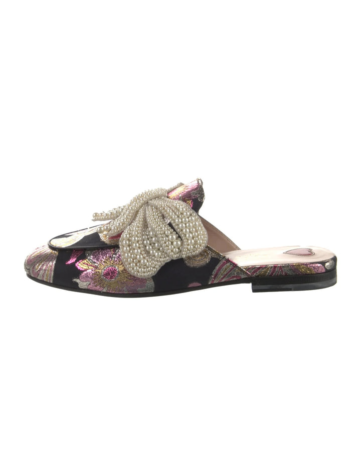 GUCCI IRIDESCENT BROCADE PEARL BOW PRINCETOWN MULES