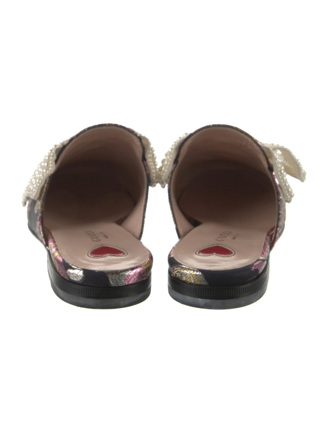 GUCCI IRIDESCENT BROCADE PEARL BOW PRINCETOWN MULES