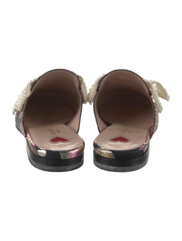 GUCCI IRIDESCENT BROCADE PEARL BOW PRINCETOWN MULES