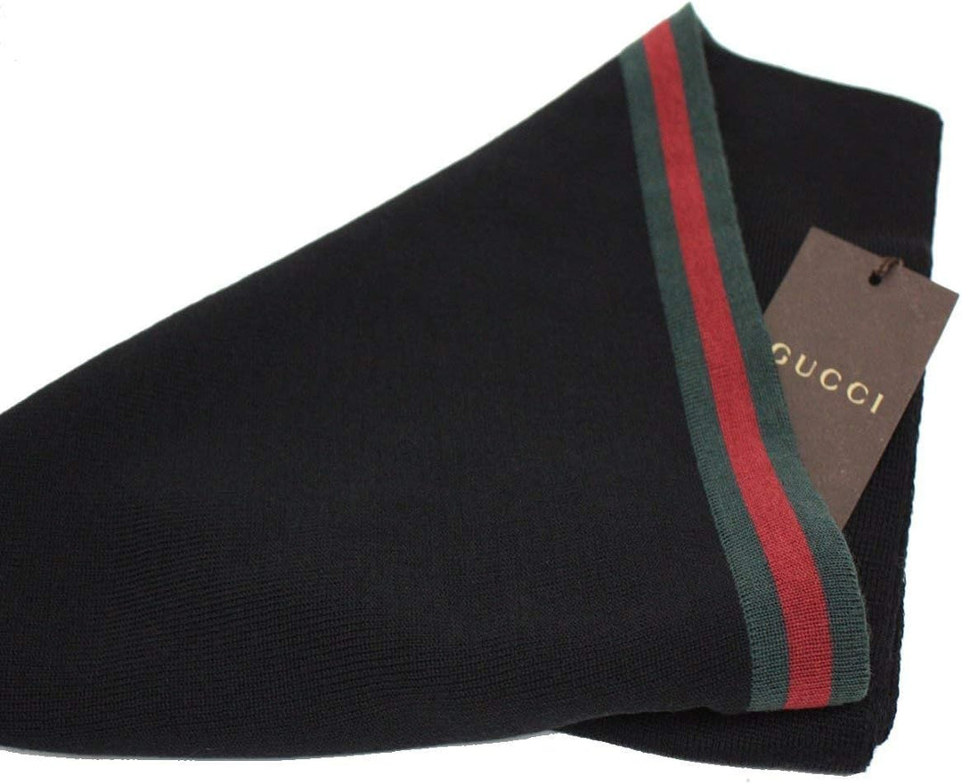 GUCCI BLACK WOOL WEB STRIPE SCARF