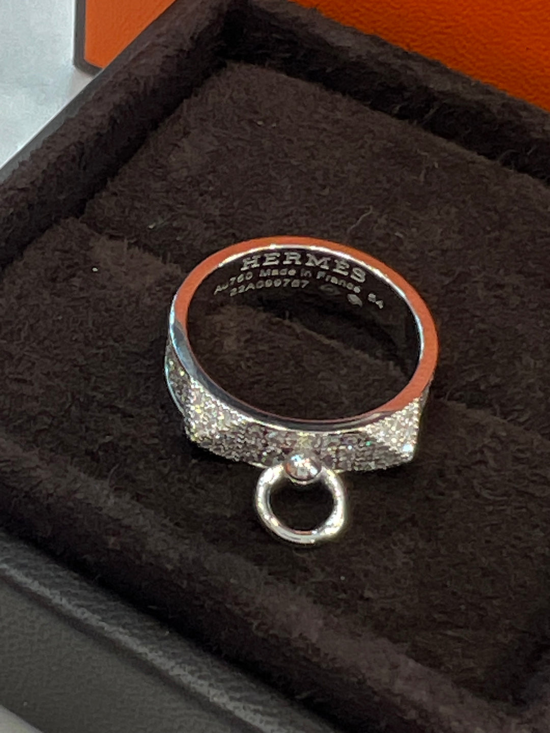 HERMÈS 18K WHITE GOLD DIAMOND PM COLLIER DE CHIEN PAVE RING
