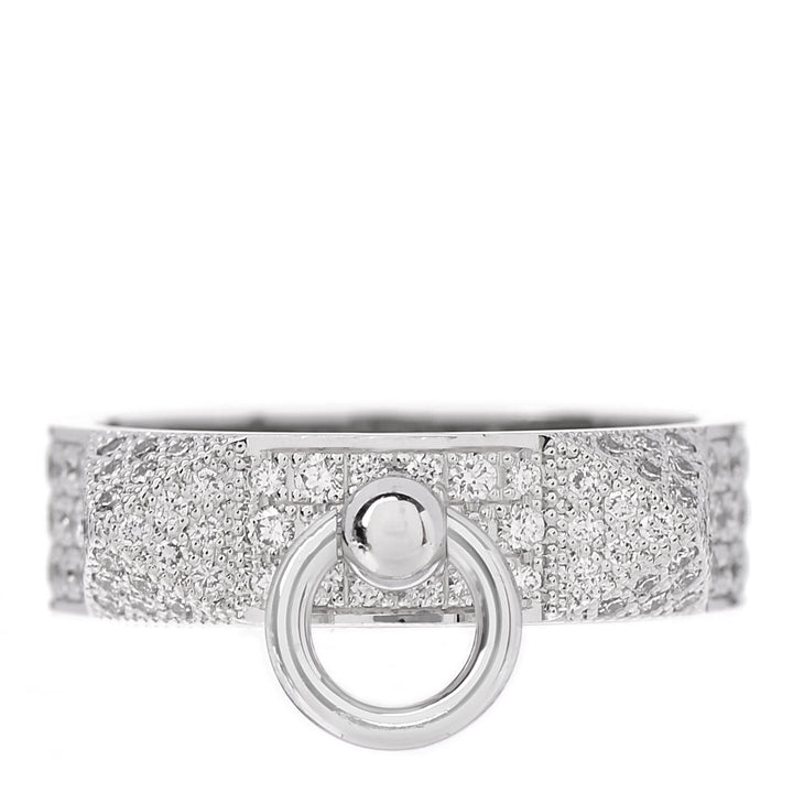 HERMÈS 18K WHITE GOLD DIAMOND PM COLLIER DE CHIEN PAVE RING