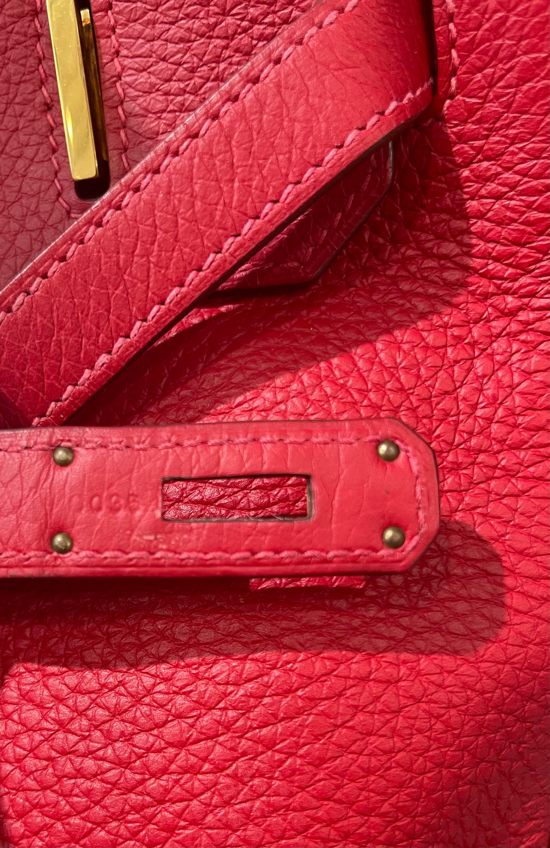 HERMÈS BIRKIN 35 RUBY CLÉMENCE LEATHER HANDBAG