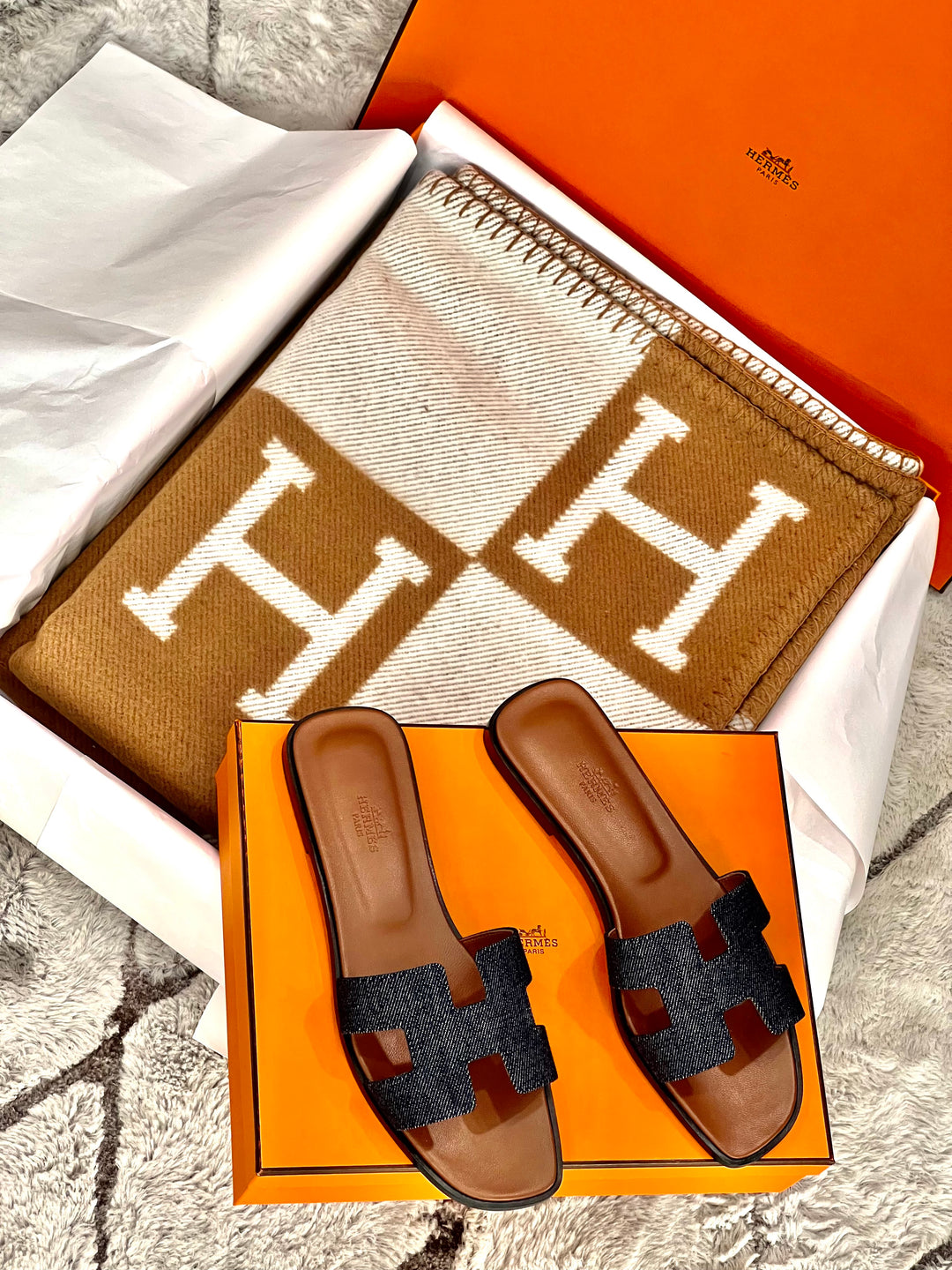 HERMÈS DENIM ORAN SANDALS