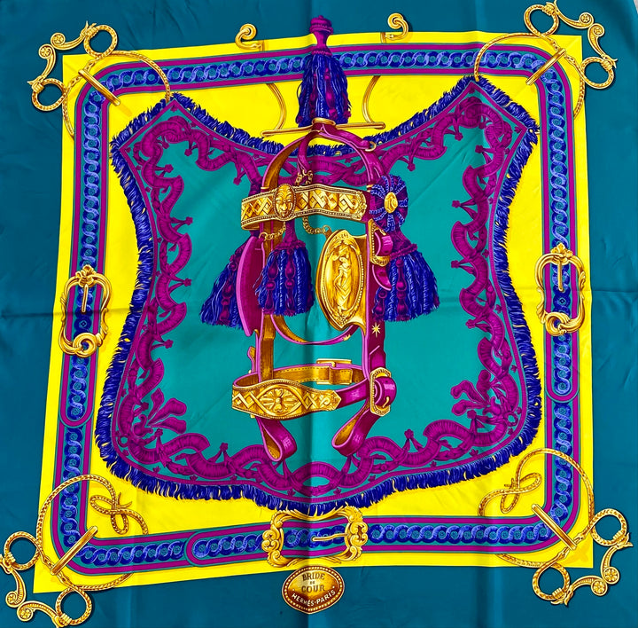 HERMÈS BRIDE DE COUR FRANCOISE DE LA PERRIERE EQUESTRIAN SILK SCARF